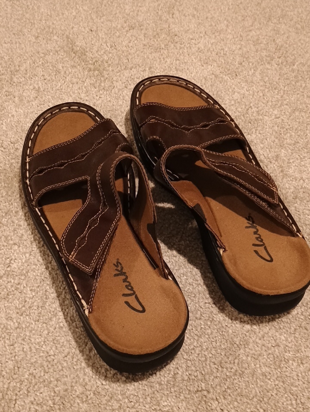 Clarks Brown Leather Women's Adjustable Slide Sandals
